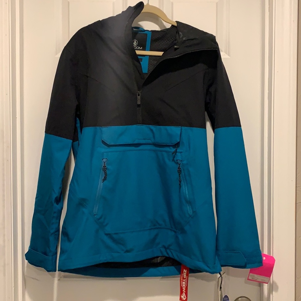 Volcom Black and Teal Women's Mirror snowboard Jacket